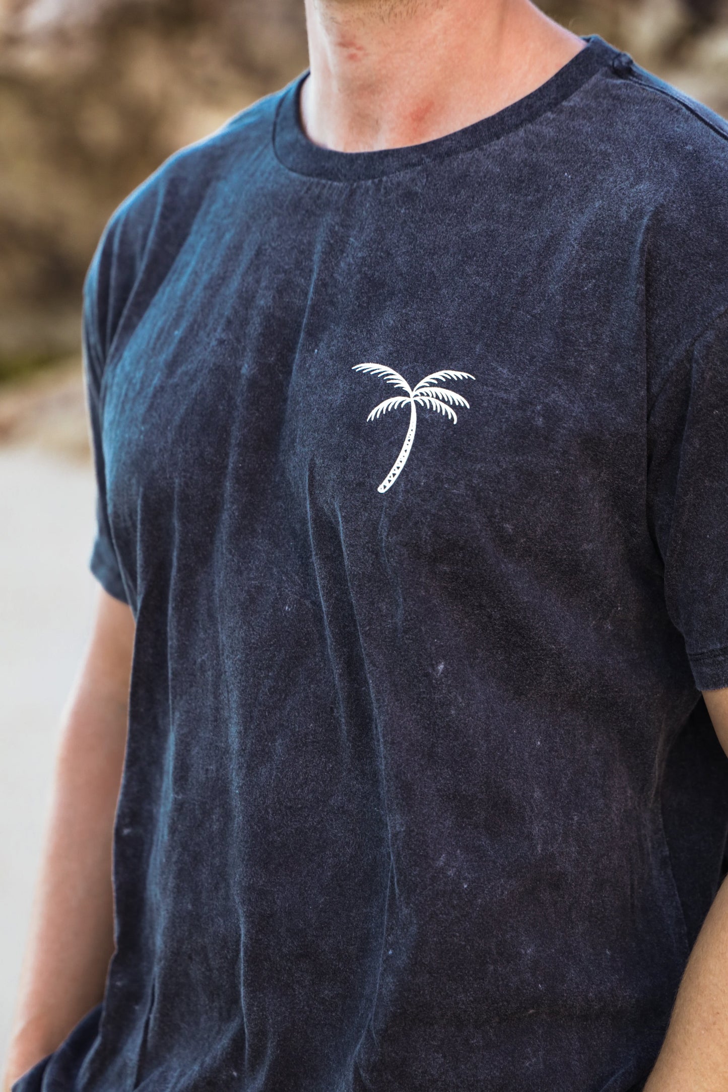 T-Shirt Palm Tree - Stone Wash Black