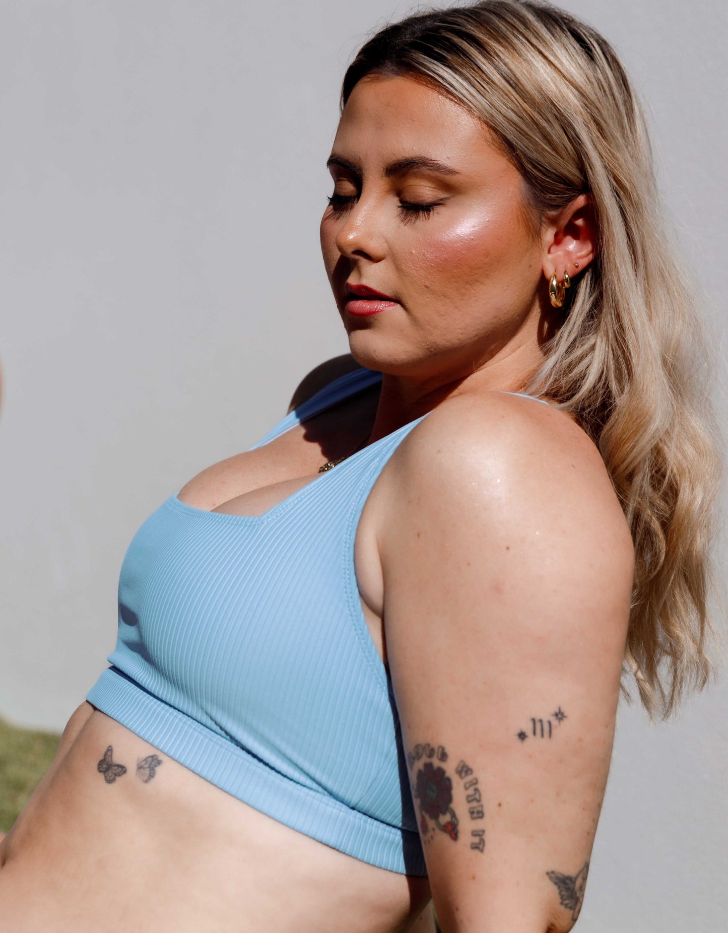 Surf Crop + High-waisted Bikini Set - Blue Textured