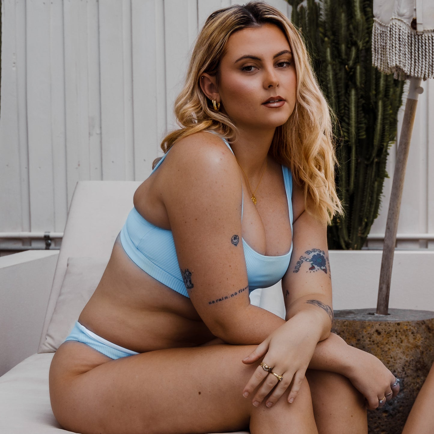 Crop Top Surf Bikini - Textured Baby Blue