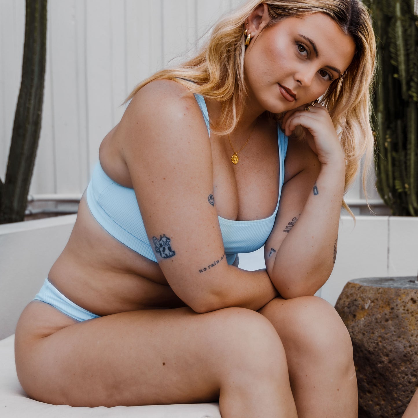 Crop Top Surf Bikini - Textured Baby Blue