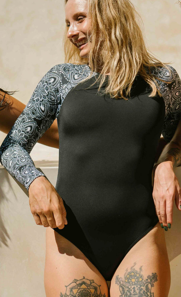 Surf Suit - Black and White Mandala Pattern