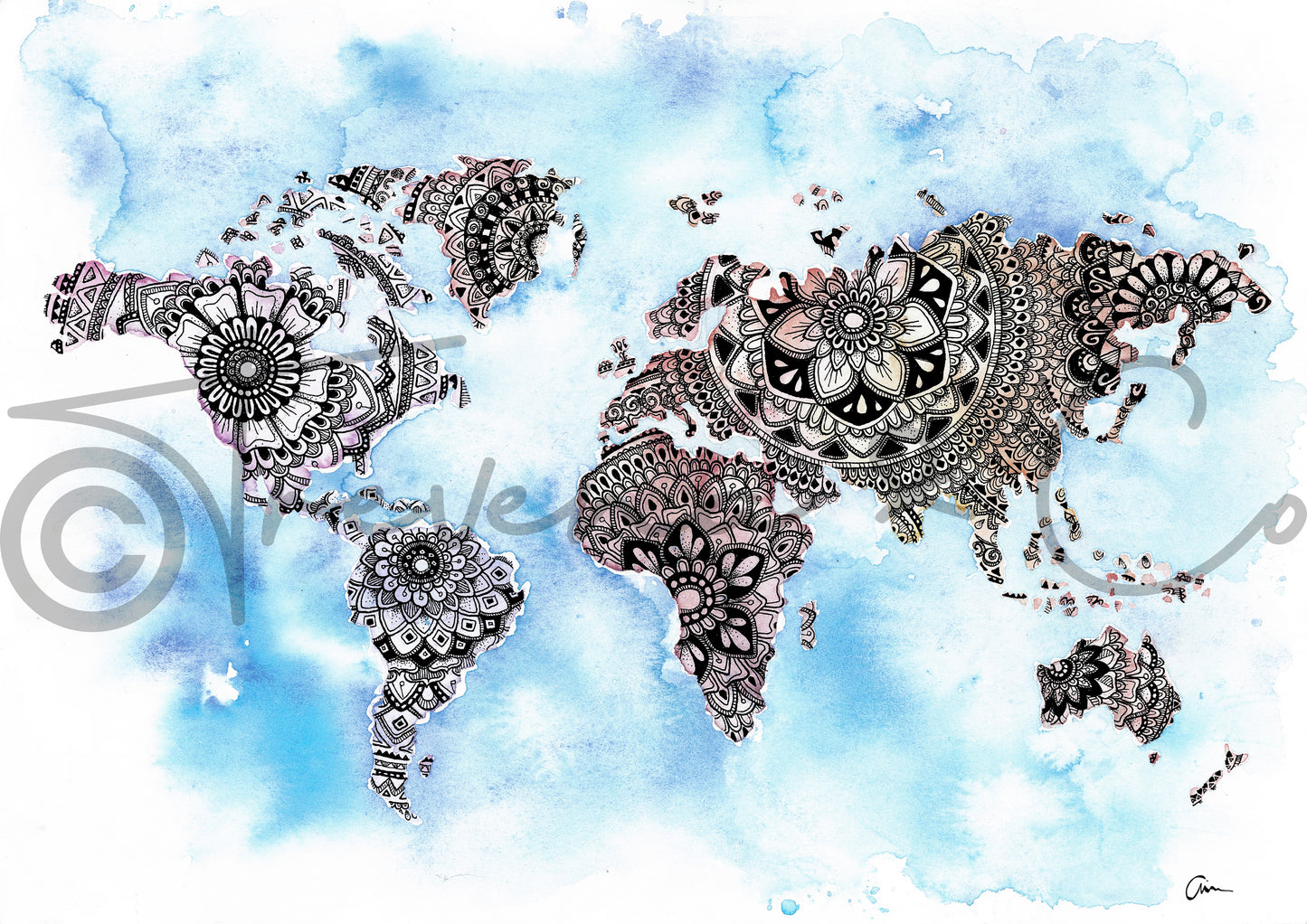 Wanderlust Mandala – Pastel World Map Watercolour Art Print