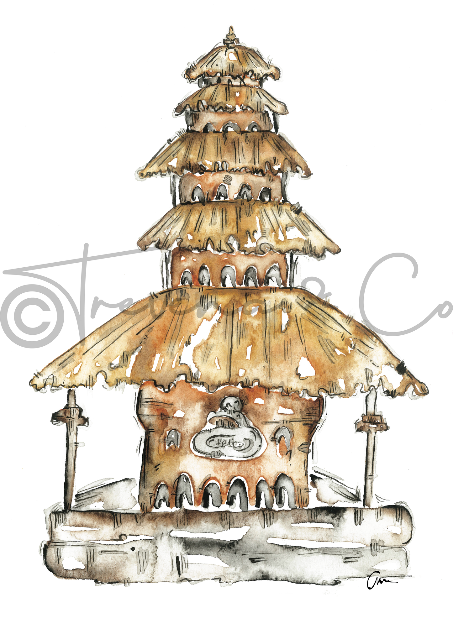 Bali Temple Watercolour