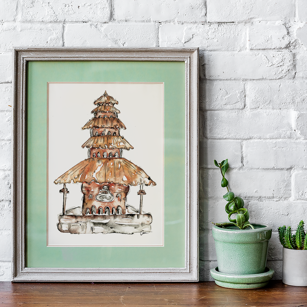 Bali Temple Watercolour Wall Print