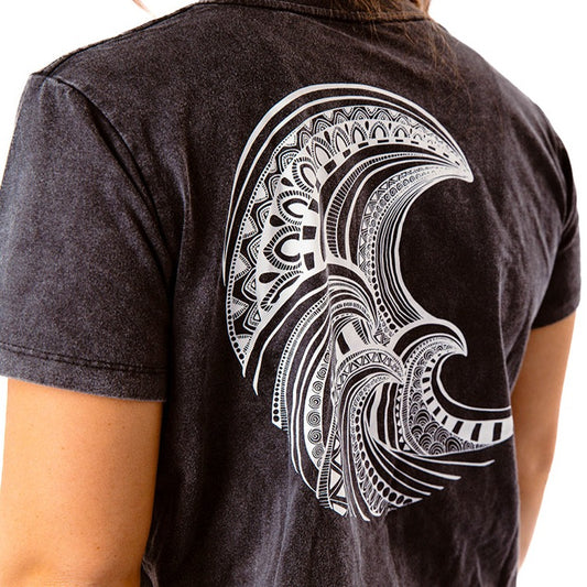 T-Shirt Cropped Wave Mandala - Stone Washed Black
