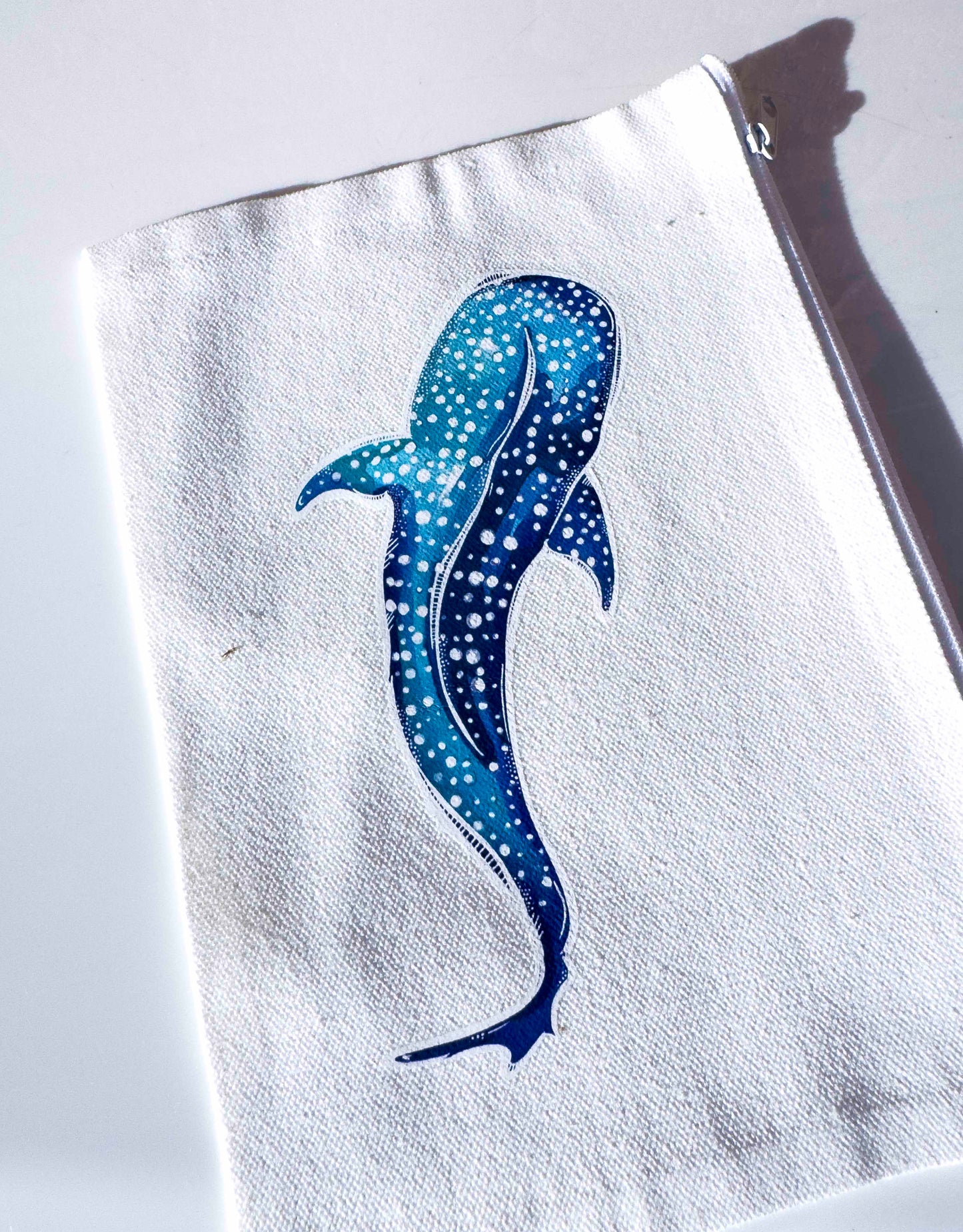 Whale Shark Make-up Bag | Canvas Pouch with Artisan Watercolour Illustration – Art You Can Carry – full view