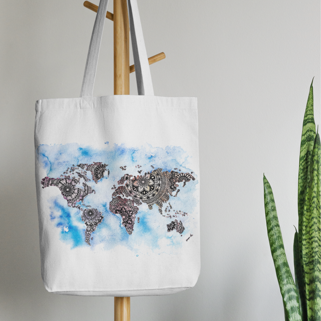Tote Bag - World MAp Artisan Watercolour Illustration – in situ
