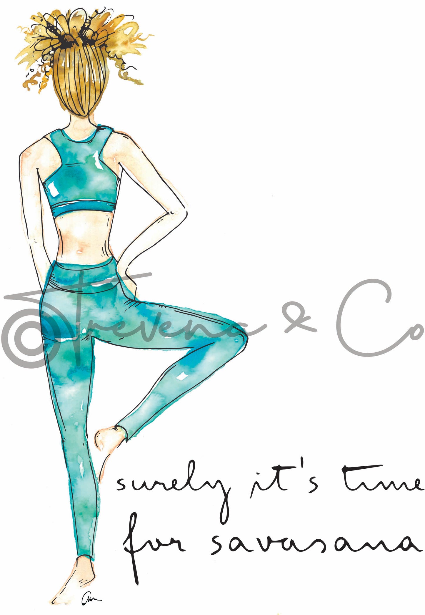 Yoga Girl Watercolour - Blue