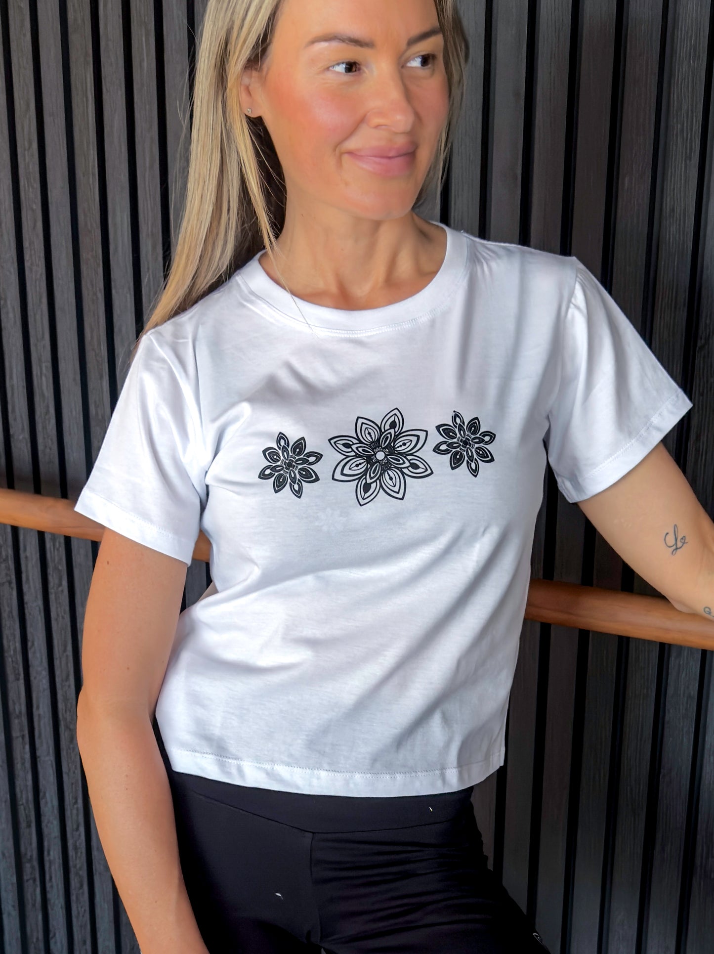 Mandala T-shirts Hand Drawn White Graphic Cropped Tee - 100% Cotton