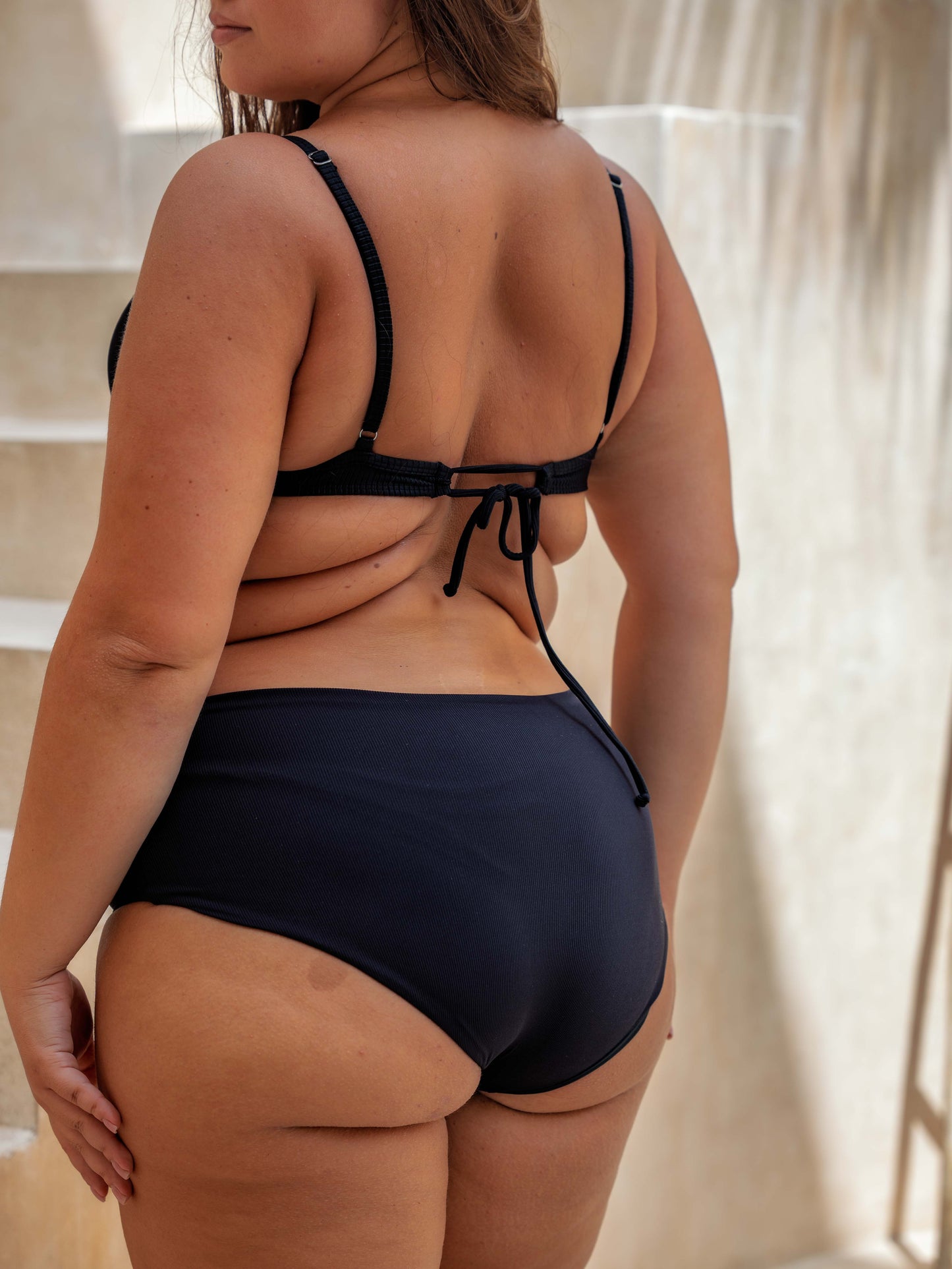 Underwire Bra Bikini Top –– Black Ribbed Textured Sustainable Bikini