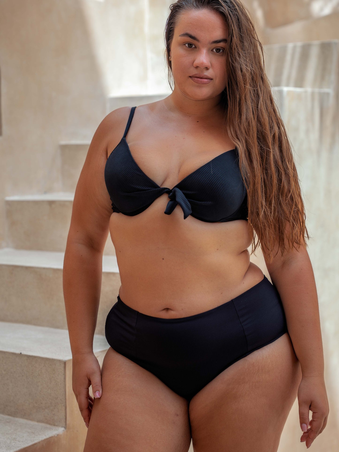Bikini Bottom High-Waist - Black Textured