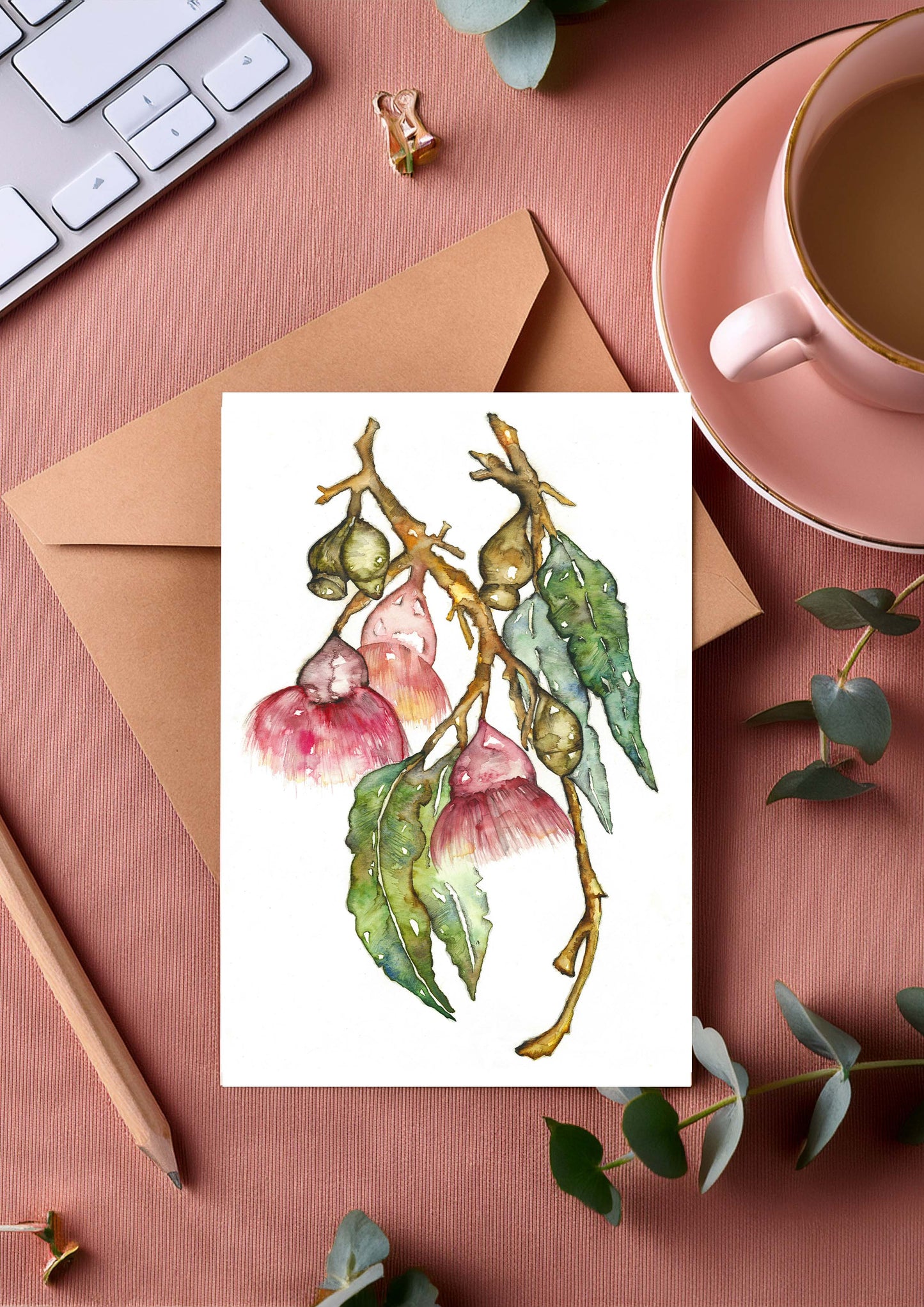Bottle Brush Flower Greeting Card – Watercolour & Ink Illustration