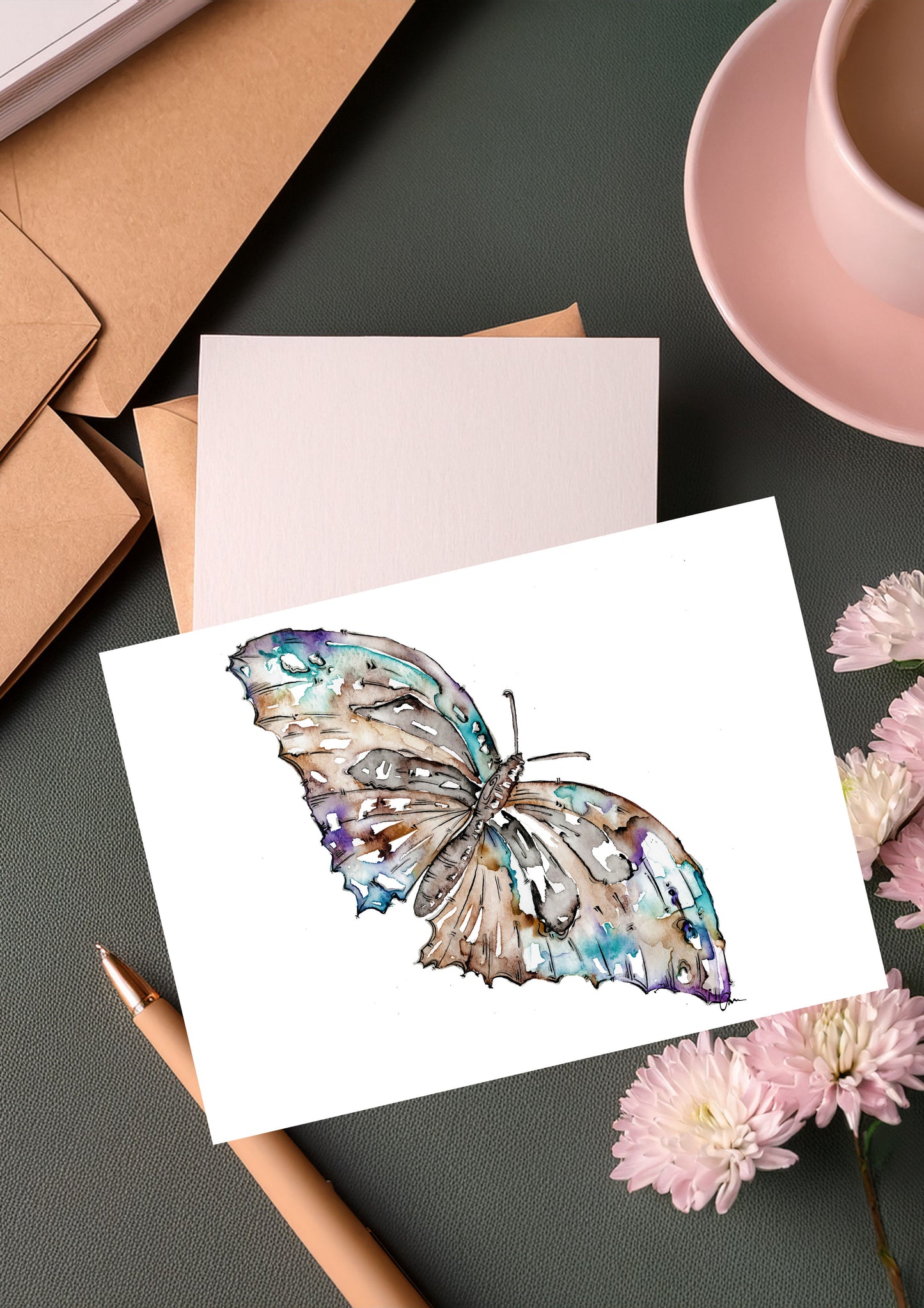 Butterfly Greeting Card – Watercolour & Ink Illustration