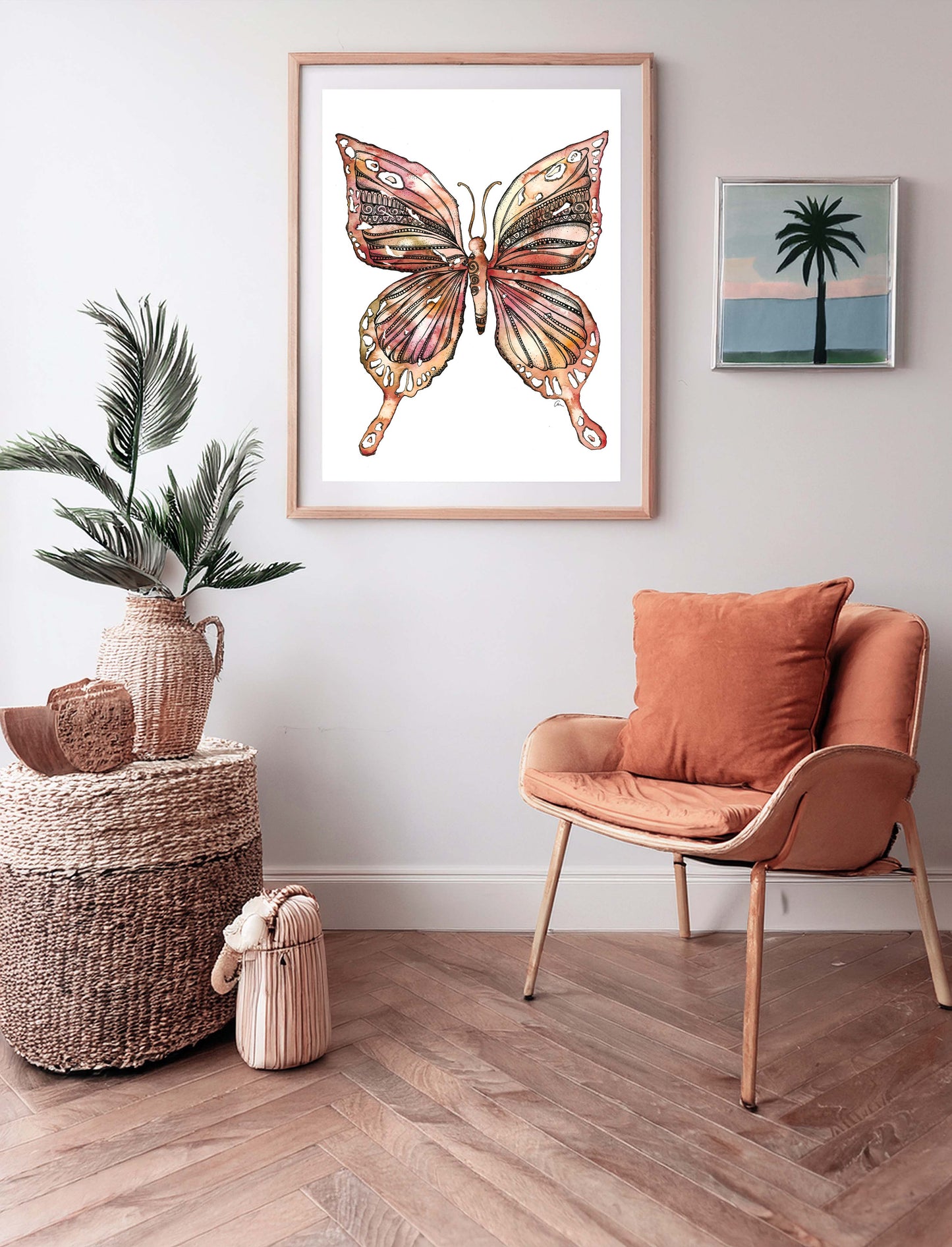 Butterfly Mandala Art Print – Earthy Watercolour Boho Wall Decor