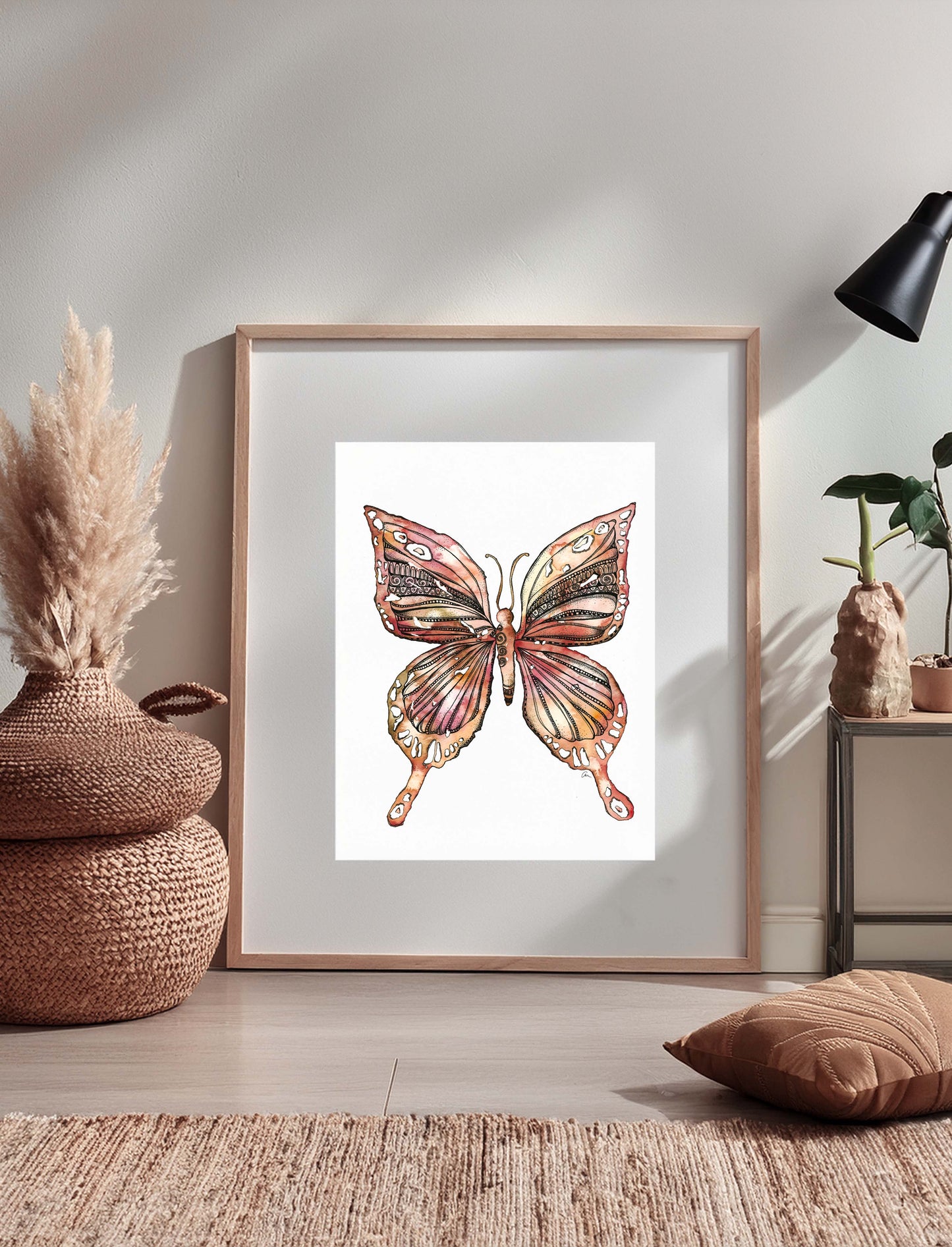 Butterfly Mandala Art Print – Earthy Watercolour Boho Wall Decor