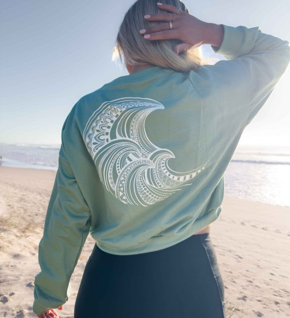 Organic Cotton Sweatshirt – Green with Wave Mandala Graphic