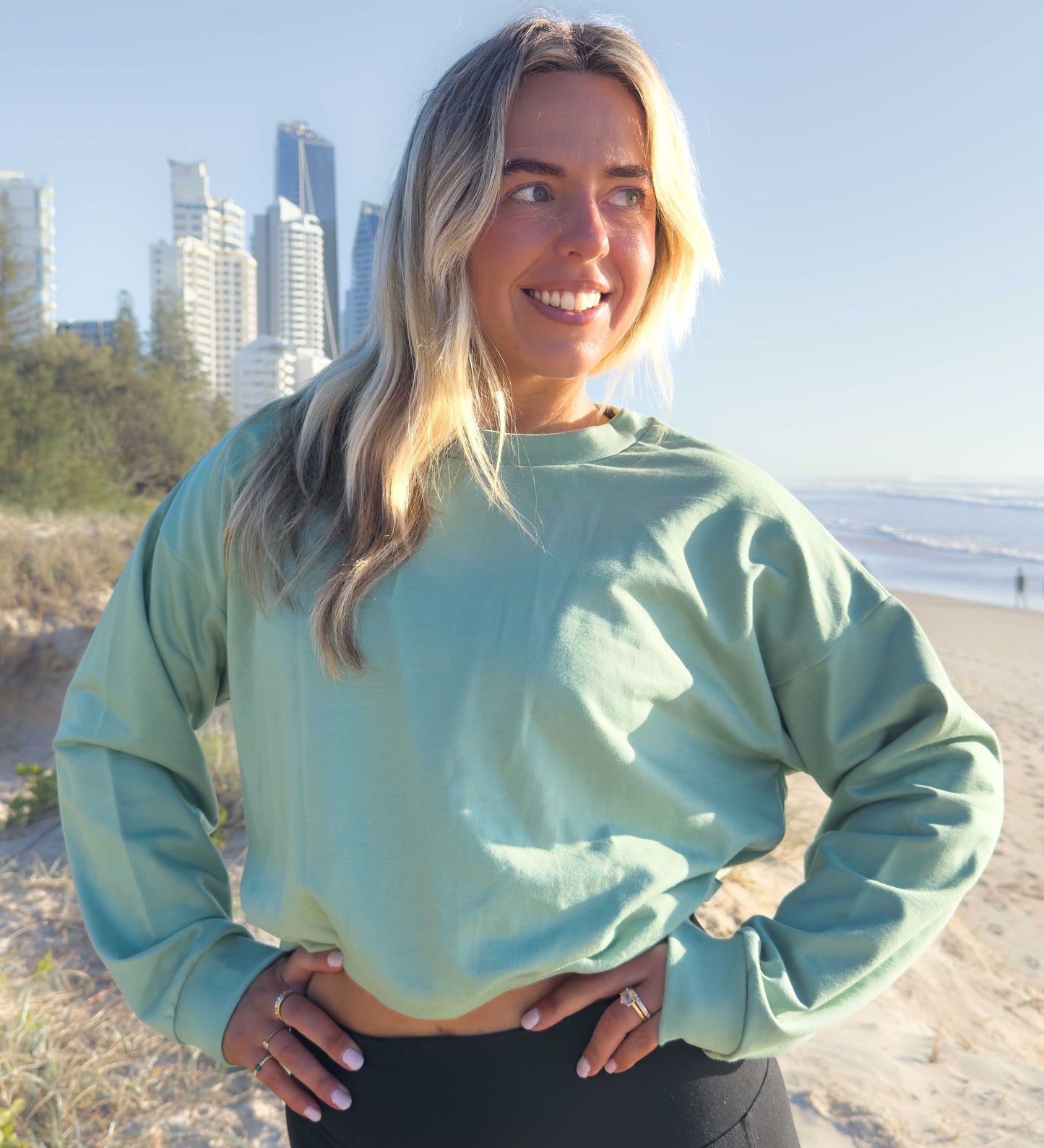 Organic Cotton Sweatshirt – Green with Wave Mandala Graphic