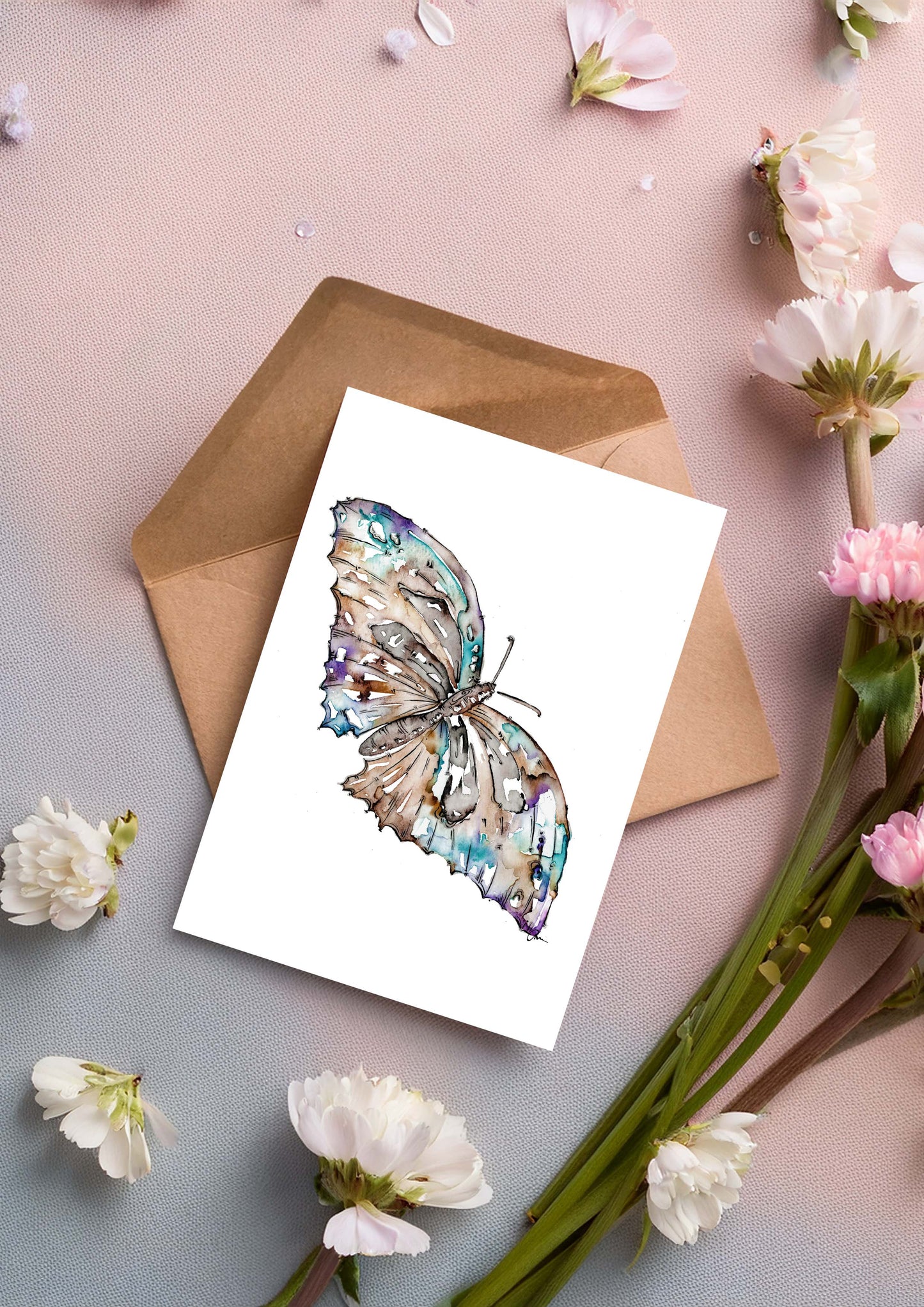 Butterfly Greeting Card – Watercolour & Ink Illustration
