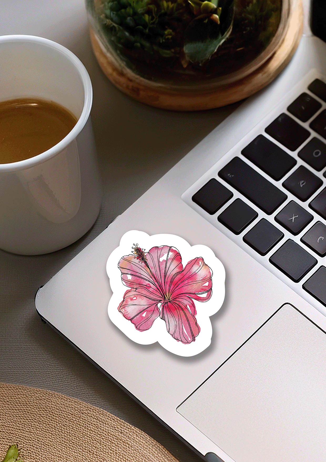 Hibiscus Flower Watercolour Vinyl Sticker