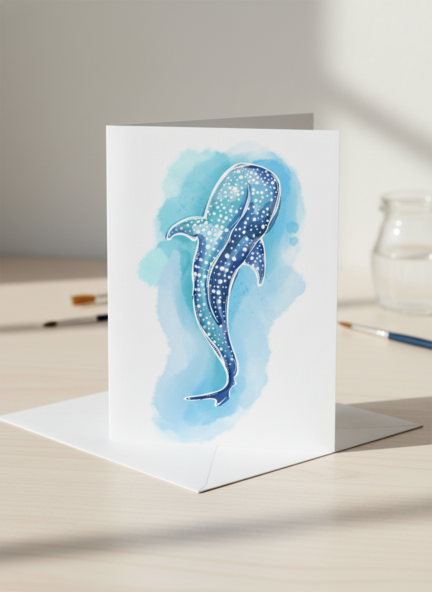 Whale Shark Watercolour Greeting Card – Watercolour Ocean Animal Art Card