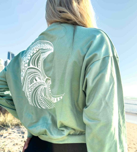 Organic Cotton Sweatshirt – Green with Wave Mandala Graphic