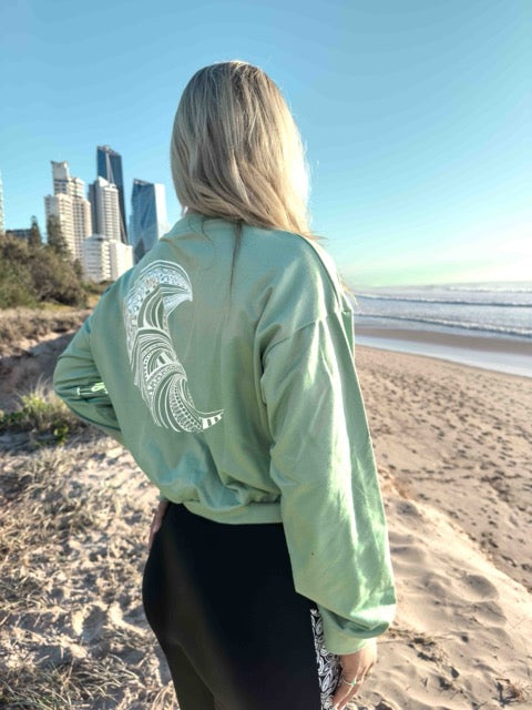 Organic Cotton Sweatshirt – Green with Wave Mandala Graphic