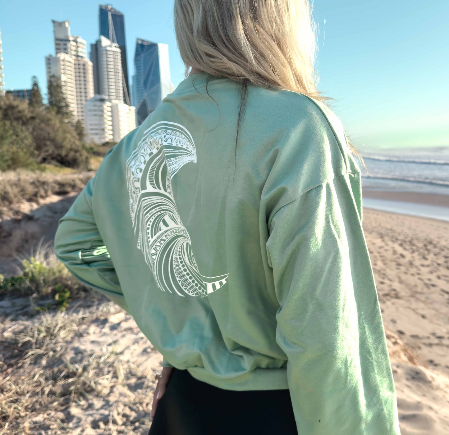Organic Cotton Sweatshirt – Green with Wave Mandala Graphic
