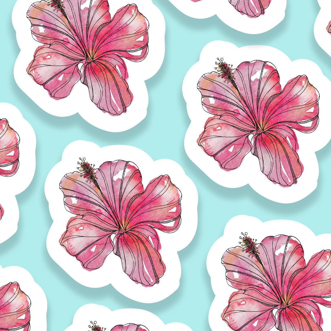 Hibiscus Flower Watercolour Vinyl Sticker