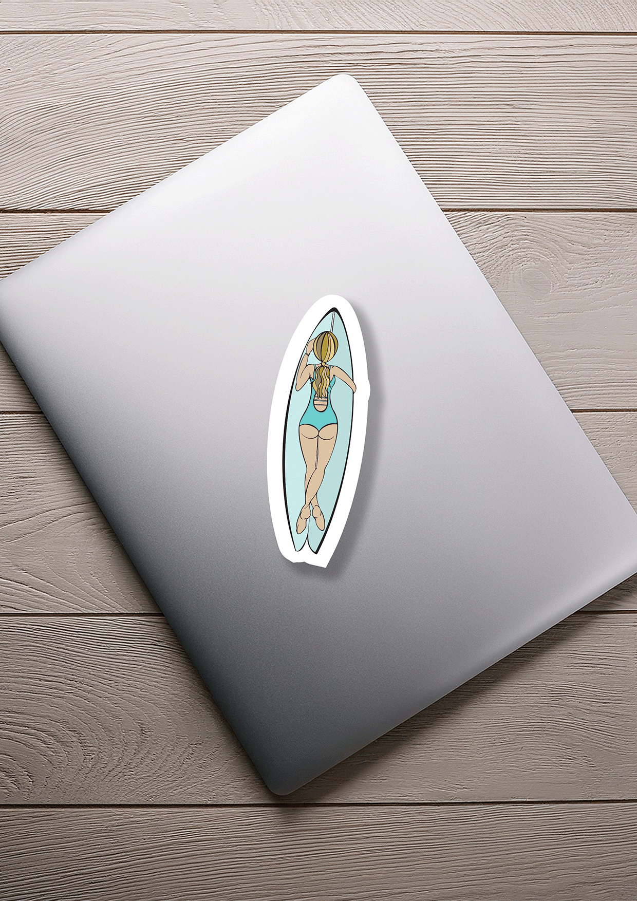 Surfer Girl Paddeling Vinyl Sticker