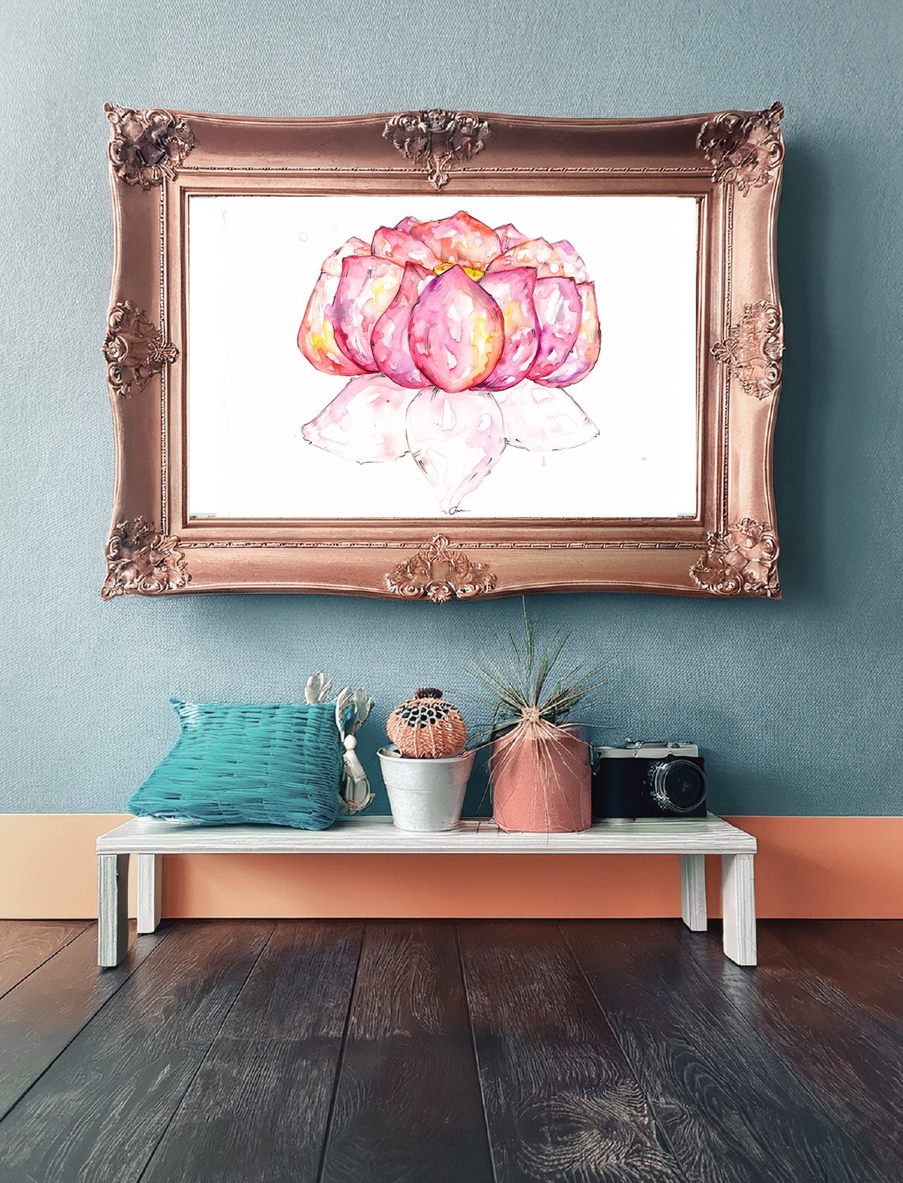 Lotus Flower Art Print – Hand-Painted Watercolour & Ink Illustration