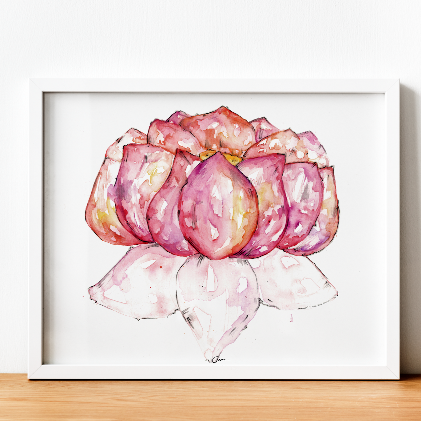Lotus Flower Art Print – Hand-Painted Watercolour & Ink Illustration