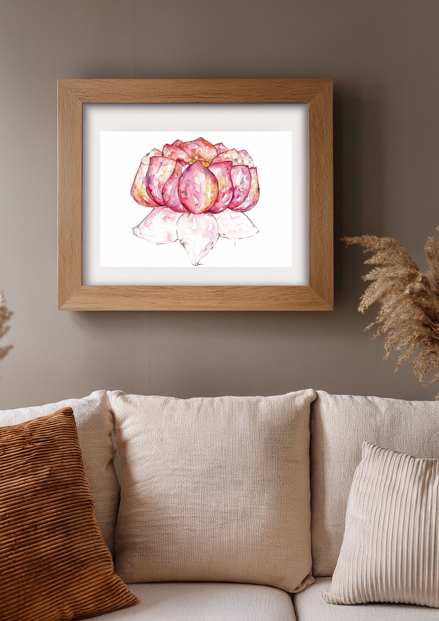Lotus Flower Art Print – Hand-Painted Watercolour & Ink Illustration