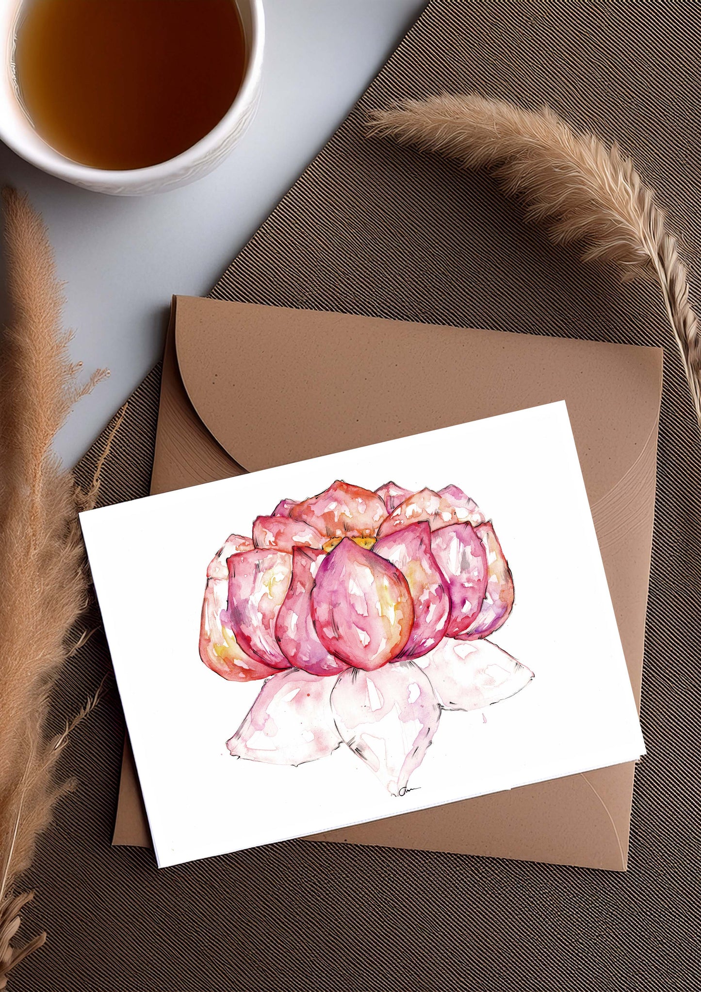 Lotus Flower Greeting Card – Watercolour & Ink Illustration