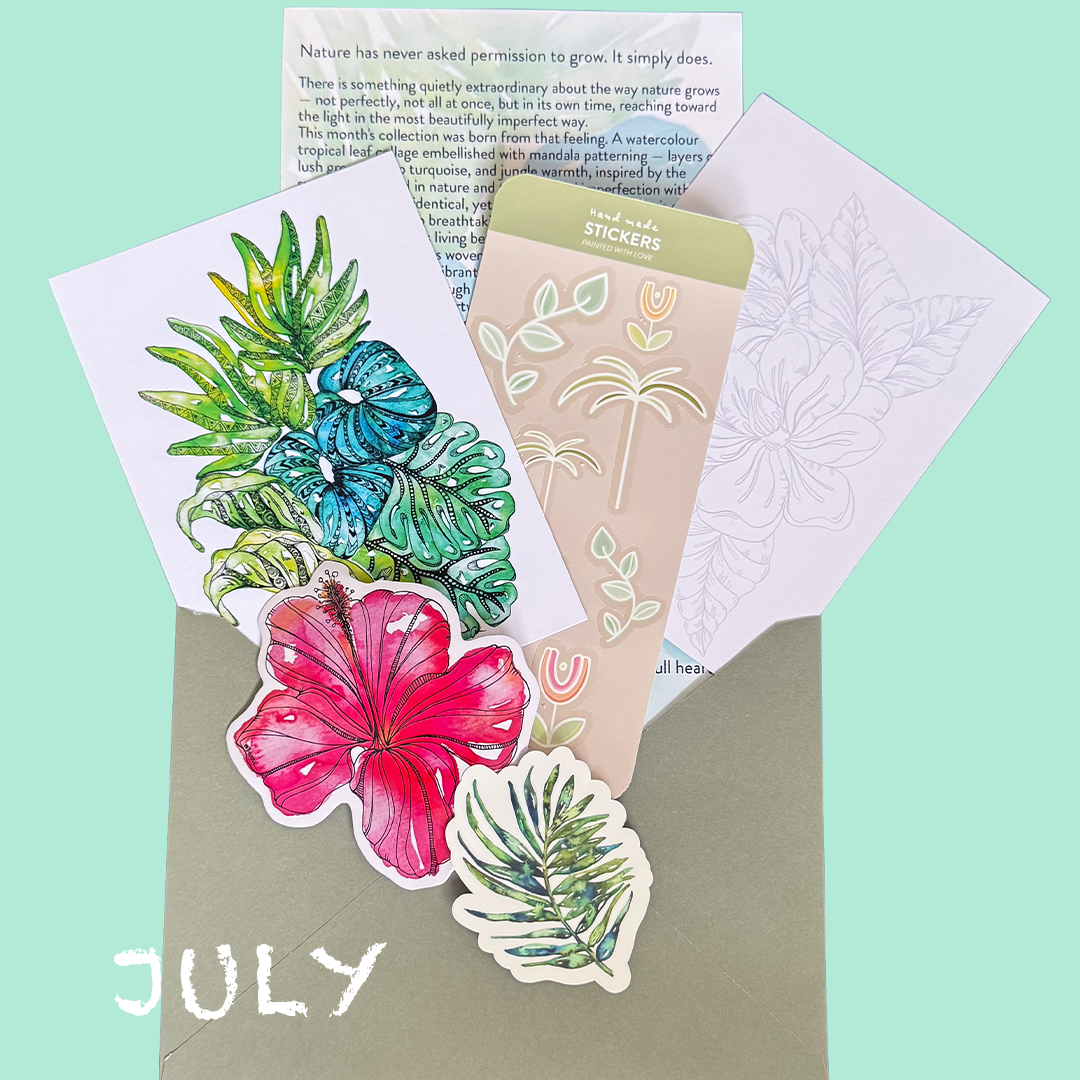 Sticker Mail Club AUGUST By Trevena - slow art and mindful moments for your letterbox