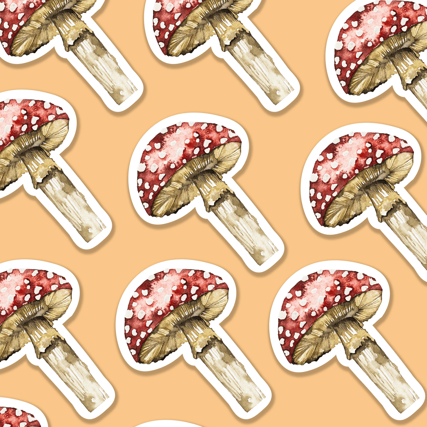 Mushroom Watercolour Vinyl Sticker – close up detail
