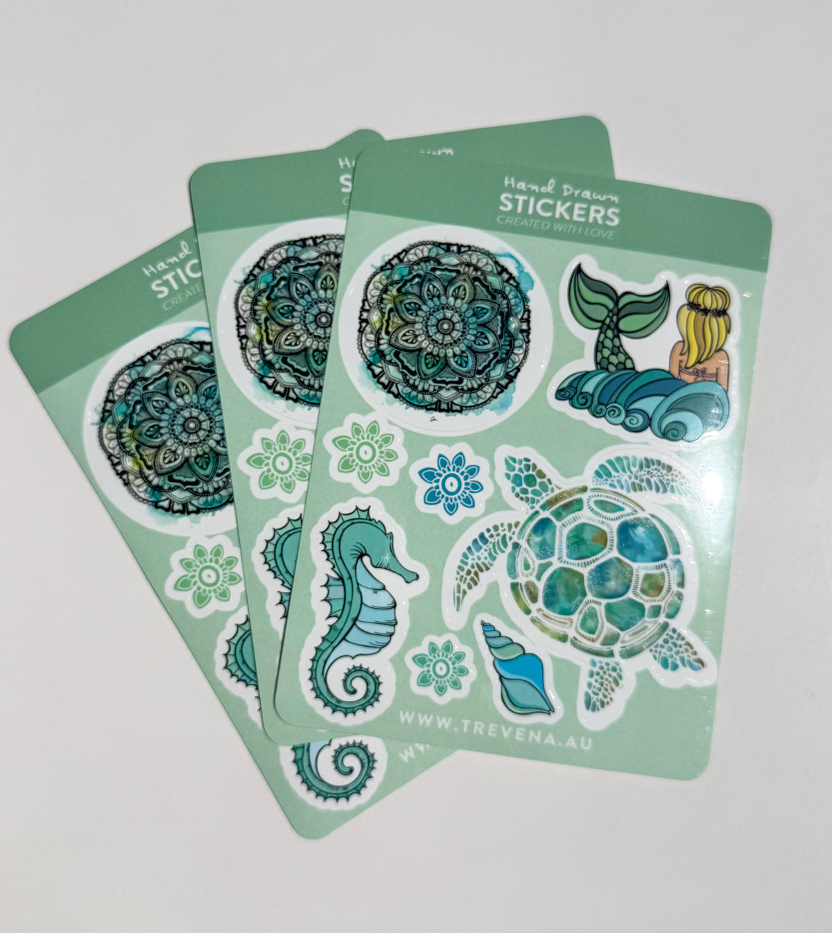 Turtle Sticker Sheet – Ocean & Mermaid Watercolour Illustrations