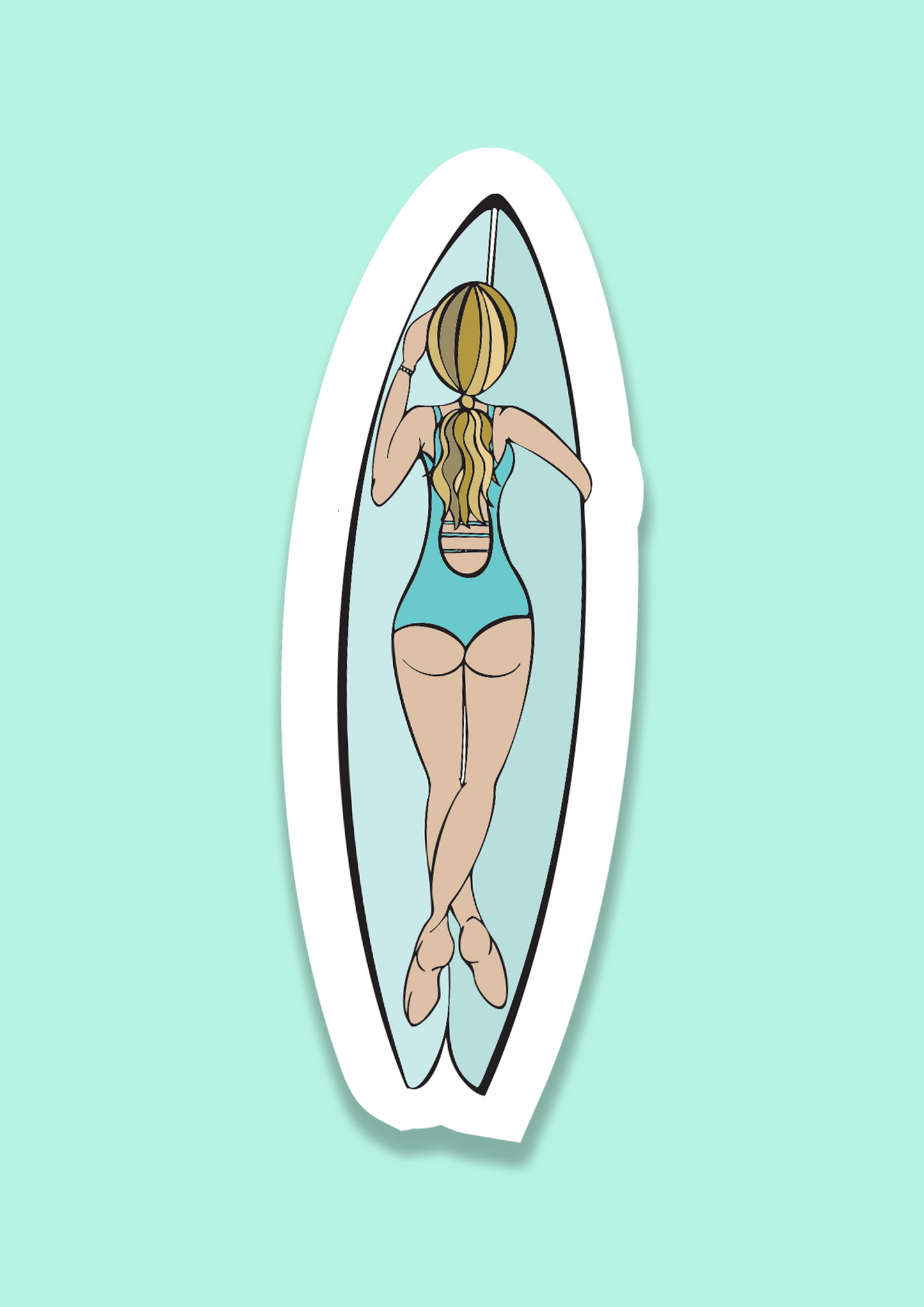 Surfer Girl Paddeling Vinyl Sticker