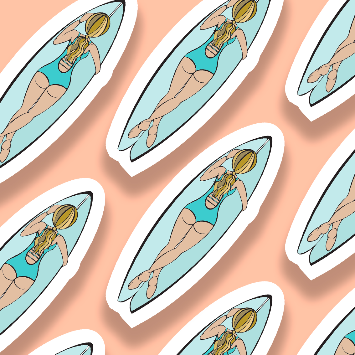 Surfer Girl Paddeling Vinyl Sticker