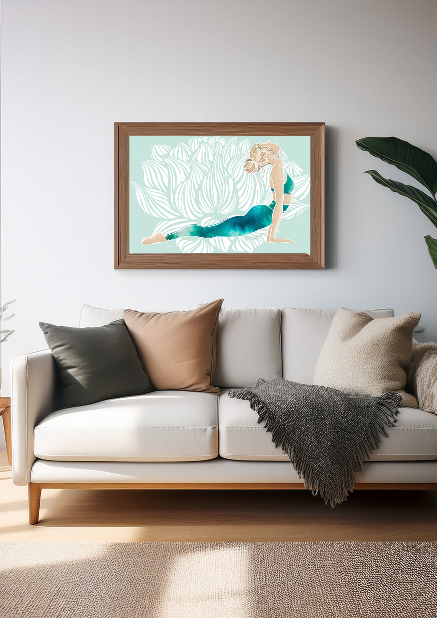 Yoga Art Print Upward Dog | Urdhva Mukha Śvānāsana Hand-Drawn Illustration with lotus