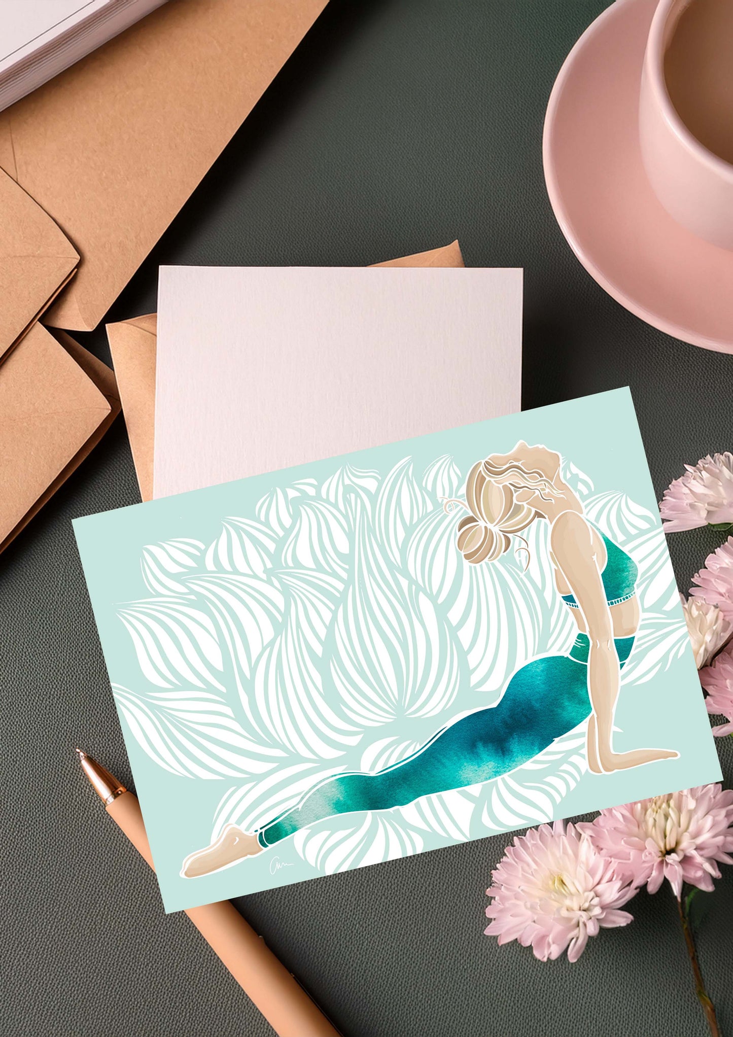 Yoga Greeting Card – Upward Facing Dog Illustration