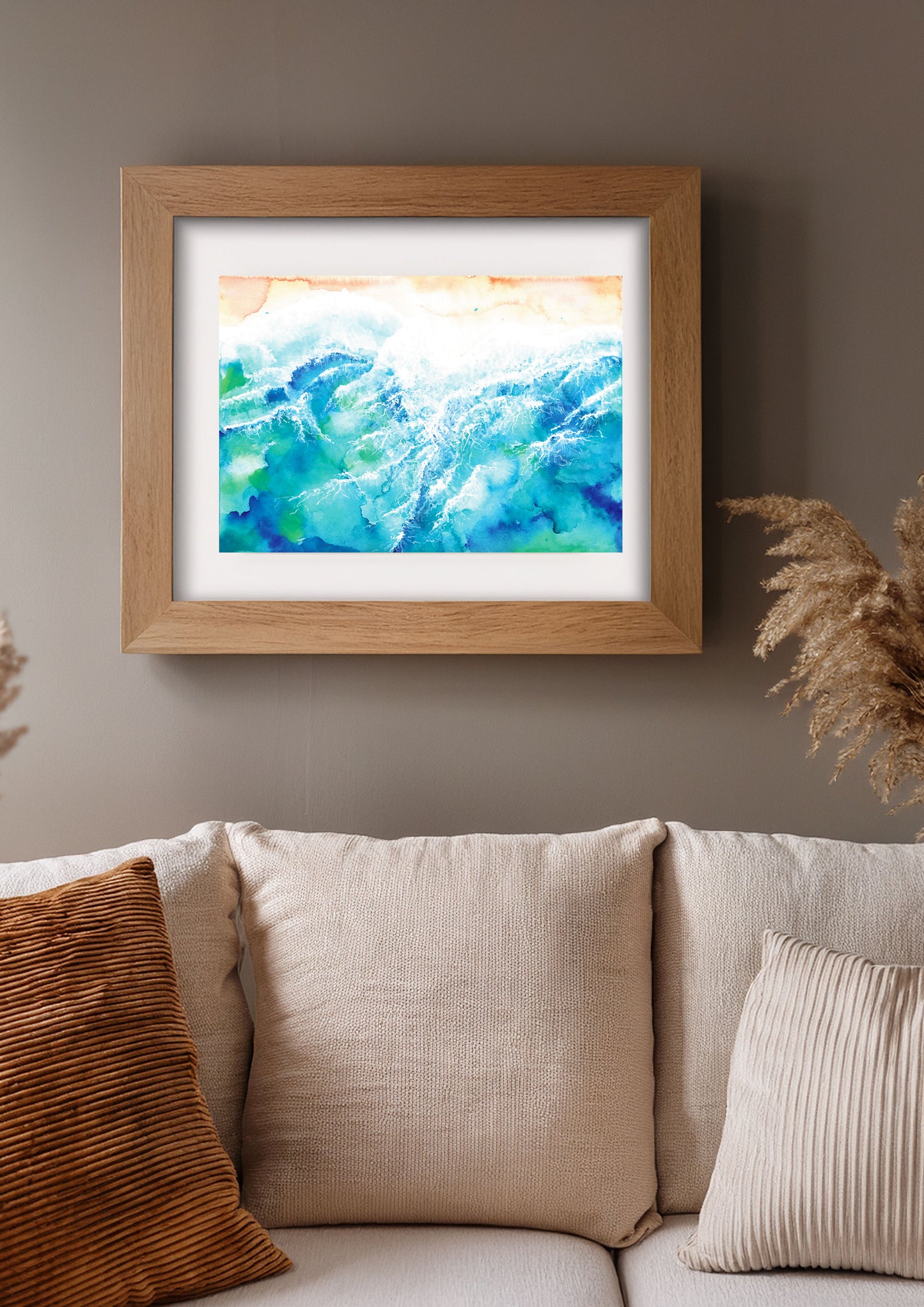 Turquoise Wave Watercolour Art Print – Ocean-Inspired Coastal Wall Art