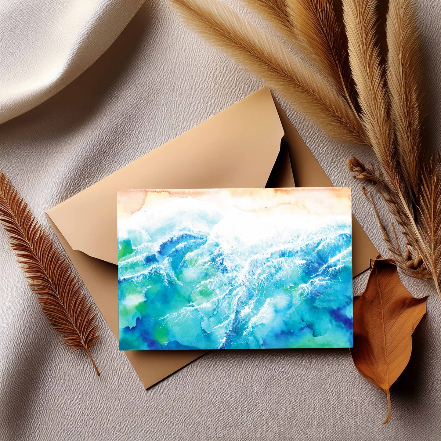 Wave Watercolour Greeting Card – Watercolour Ocean Art Card