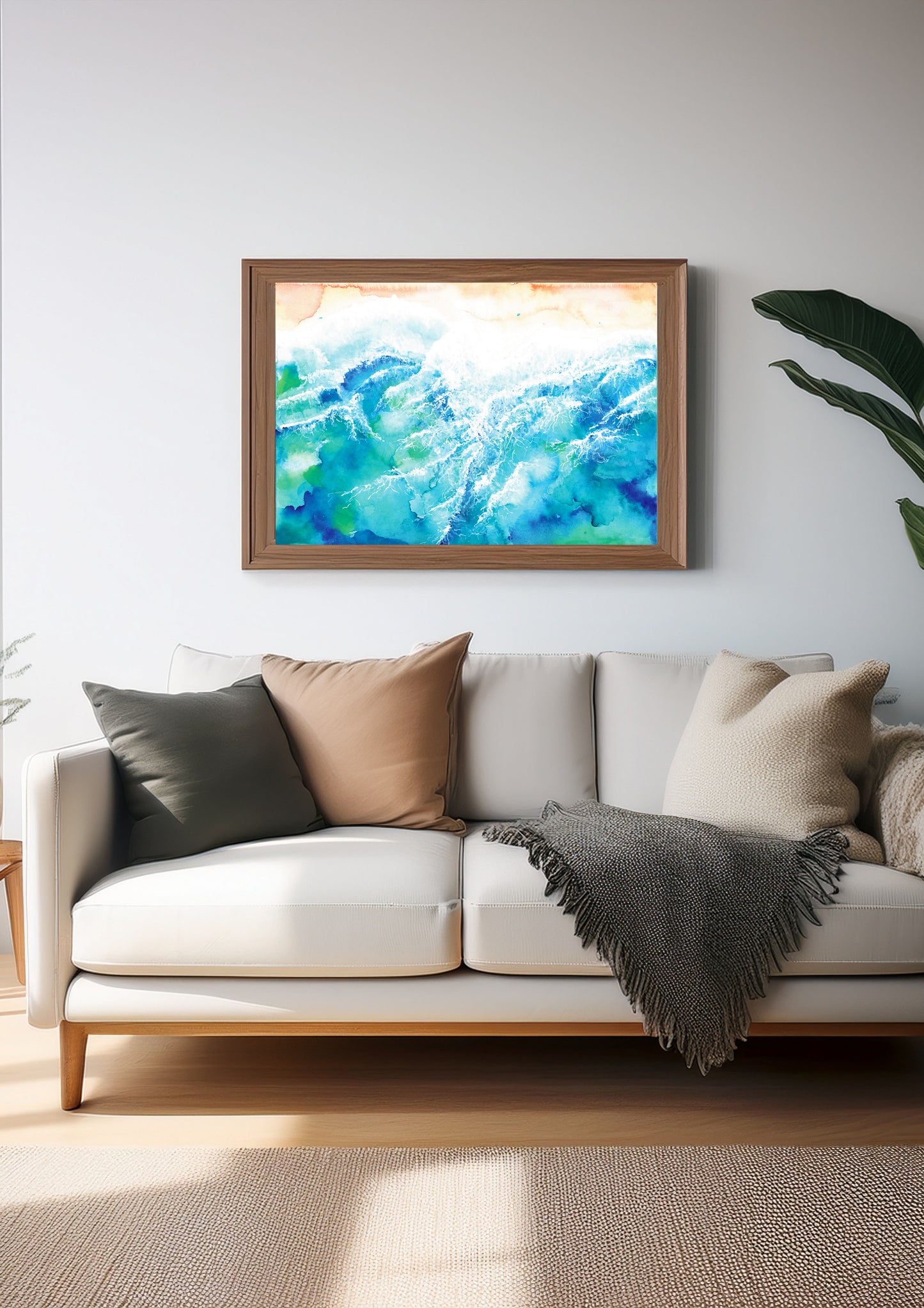Turquoise Wave Watercolour Art Print – Ocean-Inspired Coastal Wall Art