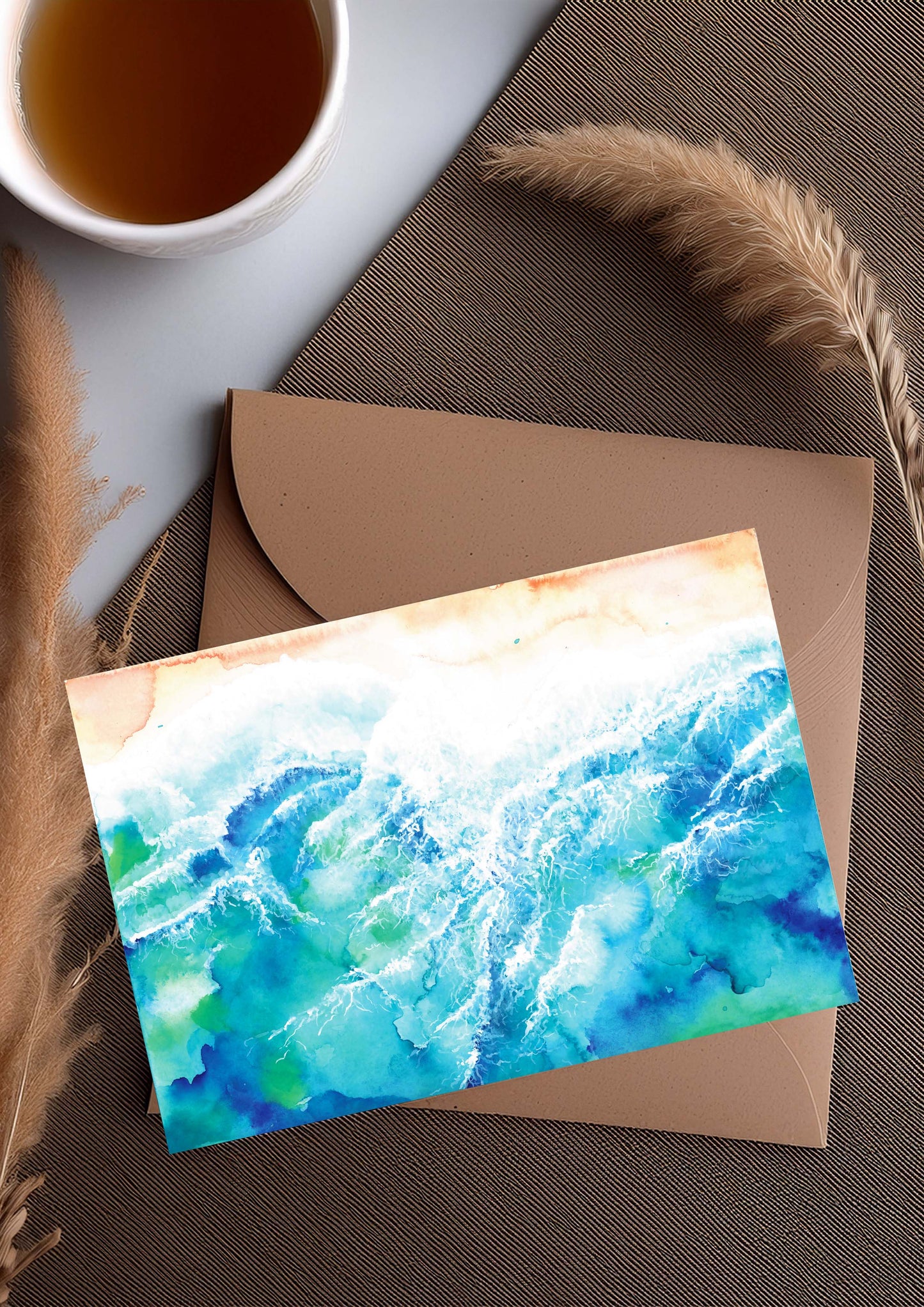 Wave Watercolour Greeting Card – Watercolour Ocean Art Card
