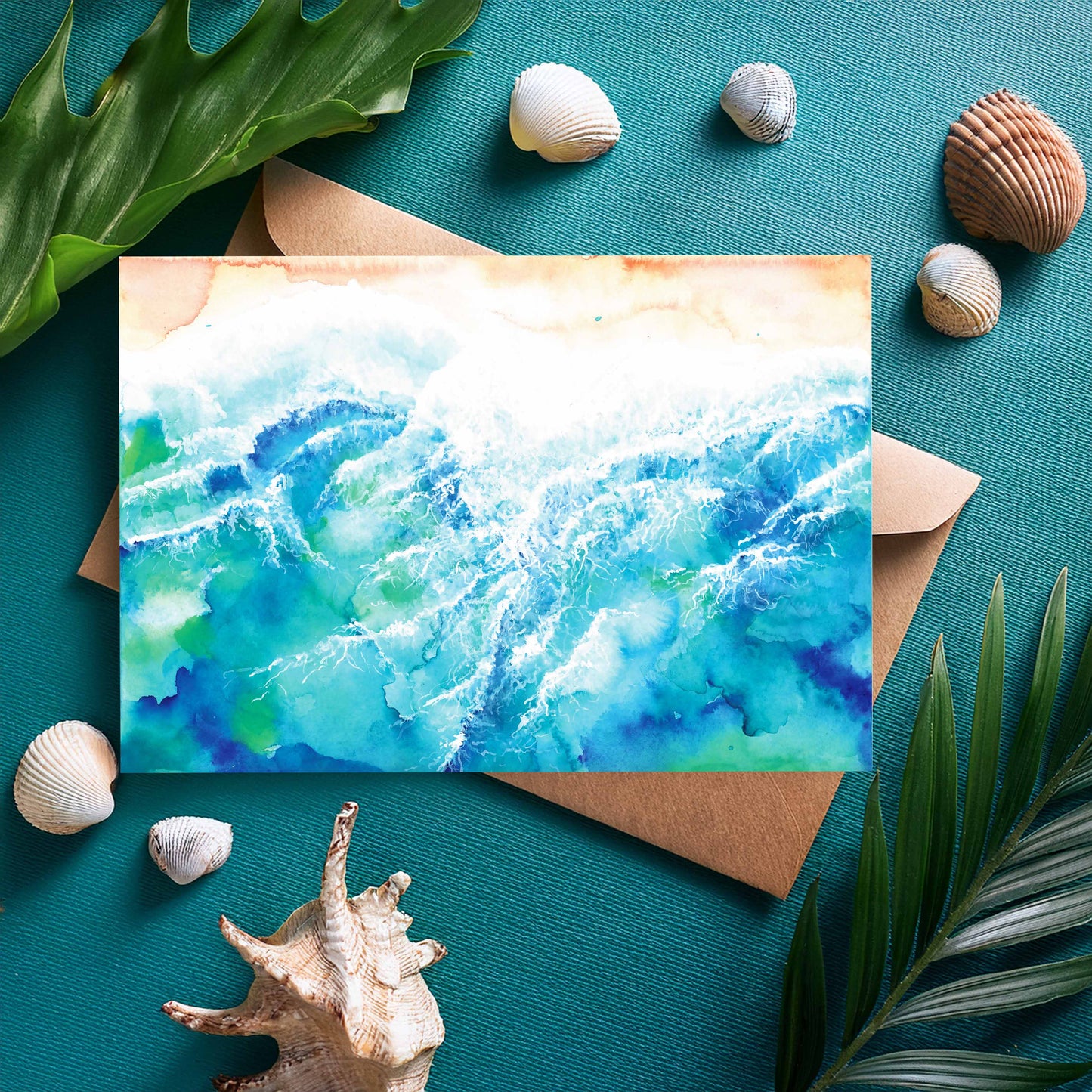 Wave Watercolour Greeting Card – Watercolour Ocean Art Card