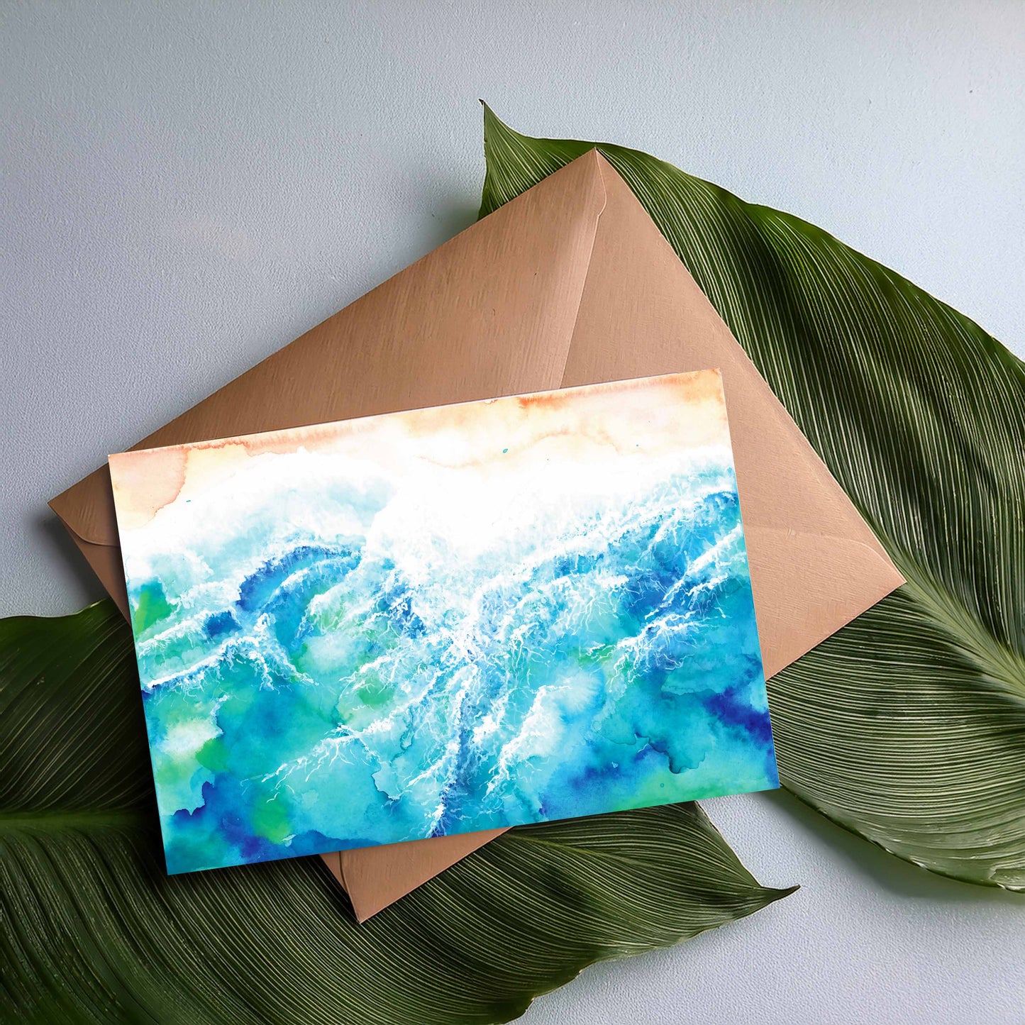 Wave Watercolour Greeting Card – Watercolour Ocean Art Card