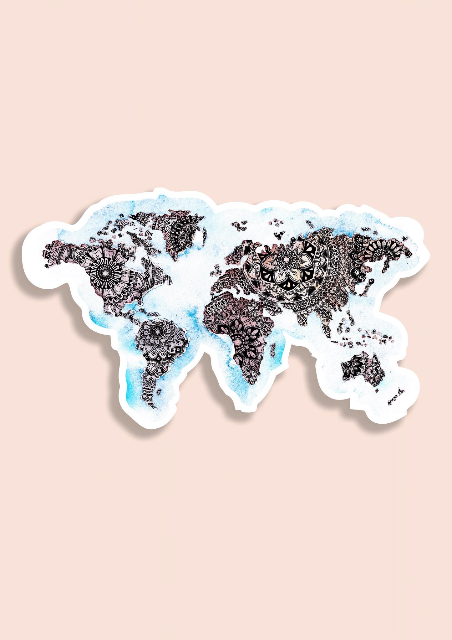 World Map Mandala Watercolour Vinyl Sticker