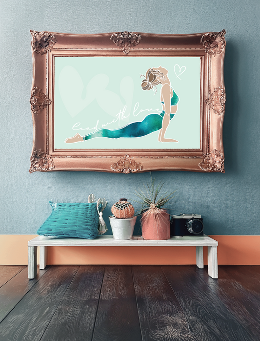 Yoga Art Print Upward Dog  | Urdhva Mukha Śvānāsana Hand-Drawn Illustration with yoga quote