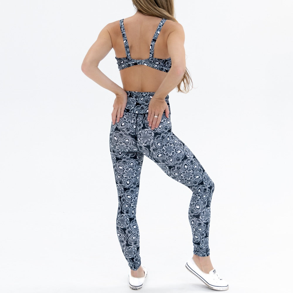Leggings Long + Crop Set - Mandala Black and White