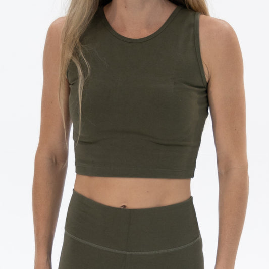 Cropped Tank Top - Army Green